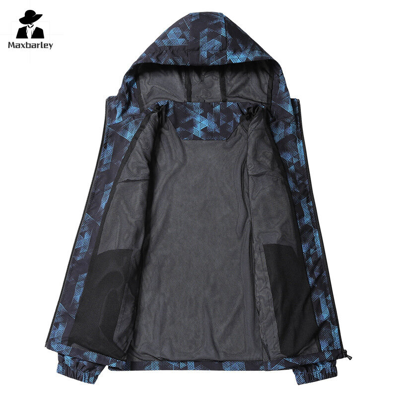 Jaqueta esportiva casual de camuflagem fina masculina, casaco com capuz, corta-vento, caminhadas ao ar livre, camping, roupas de marca, moda, outono, 2024