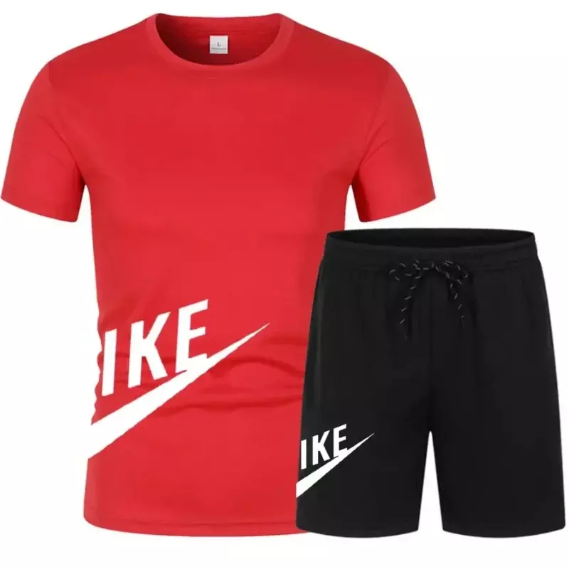 Setelan olahraga pria, baru musim panas 2024 kasual kebugaran Jogging basket lengan pendek kaus + celana pendek 2 Set