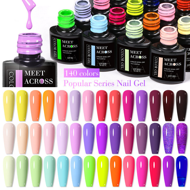 MEET ACROSS-esmalte de Gel para uñas, barniz de diseño para manicura, con lentejuelas y purpurina láser de colores, UV, LED, 140 colores, 7ml