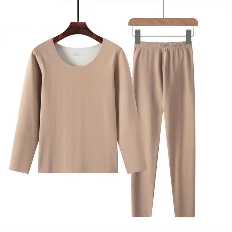 Зимняя одежда 2024, новый Бархатный комплект термобелья, плотное теплое нижнее белье, топ и брюки с круглым вырезом, длинные кальсоны для женщин
