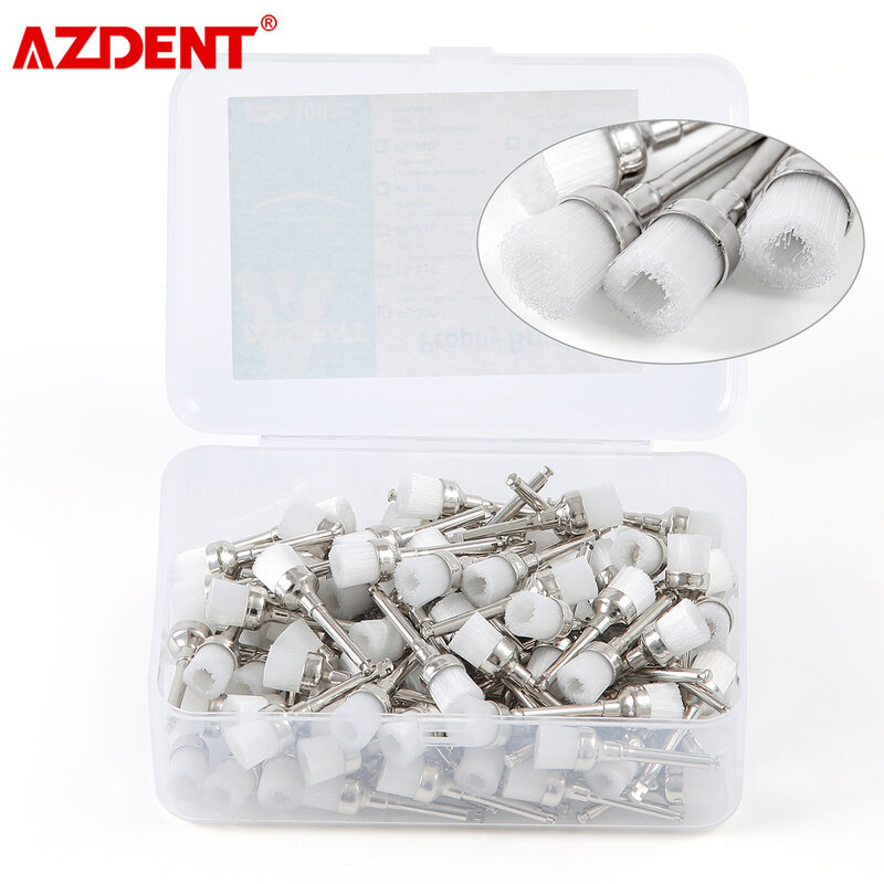 AZDENT-cepillos de nailon para pulido Dental, caja de 100 unids/lote de cepillos de forma plana tipo pestillo (RA) de un solo uso