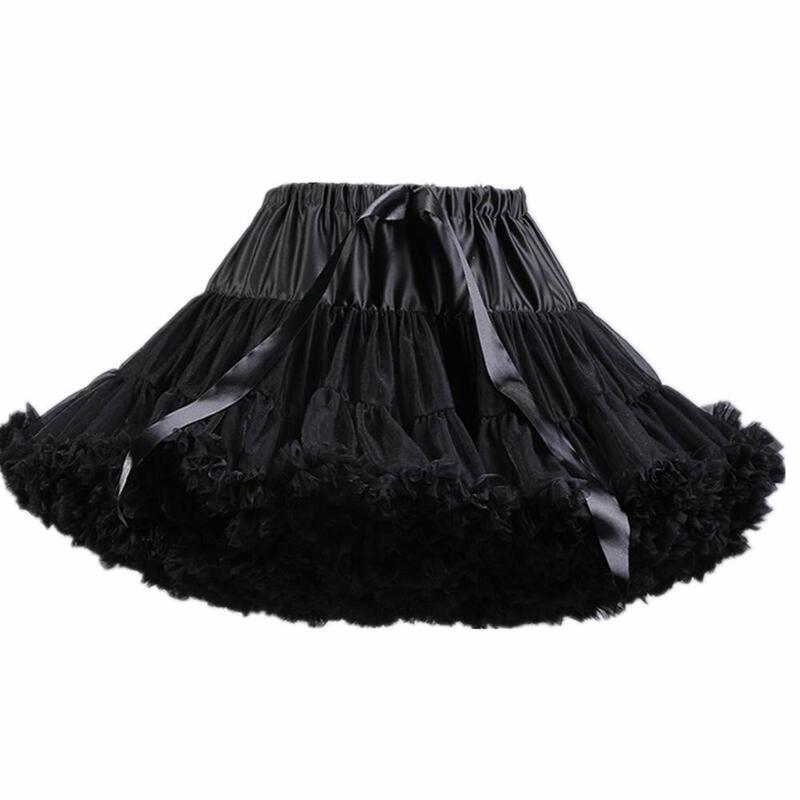 Enagua de tul plisada de 3 capas para mujer, blanco y negro tutú, falda hinchada para fiesta y Cosplay