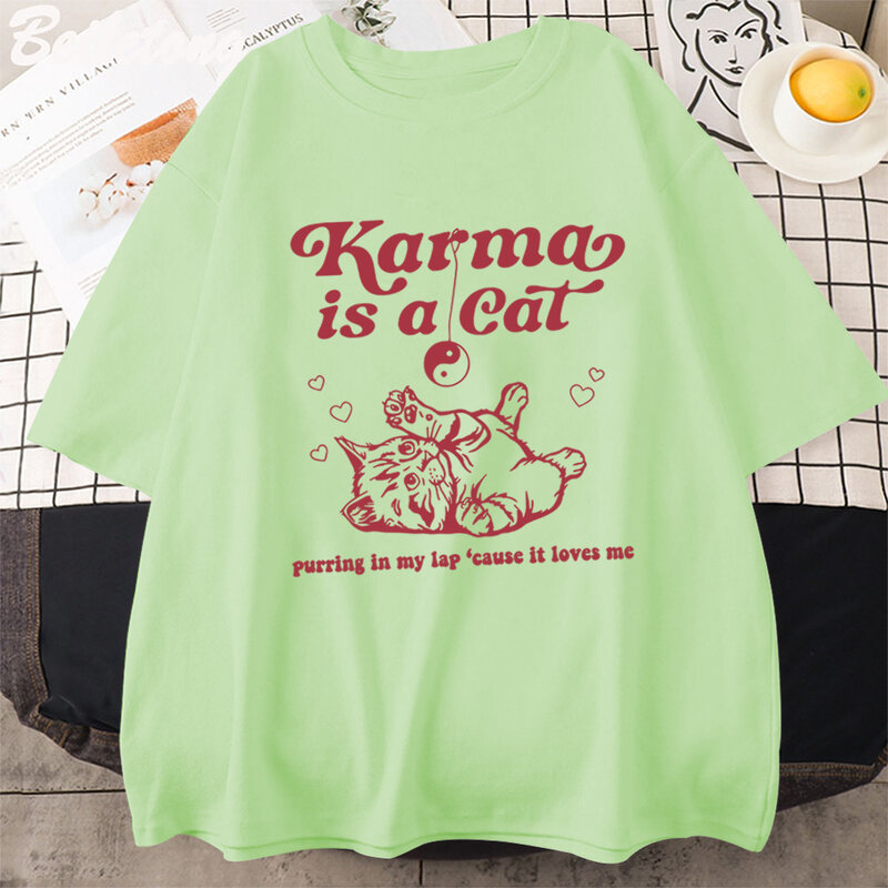 Karma Is A Cat 2023 Taylor 미드나잇 앨범 티셔츠, 짧은 티셔츠, 미드나잇 탑스, 남녀공용, 직송