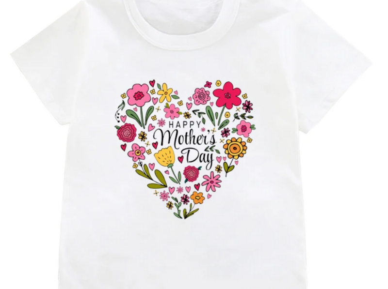 T-shirt de manga curta para meninas e meninos, top branco com feliz dia das mães estampado, para mamãe e bebê
