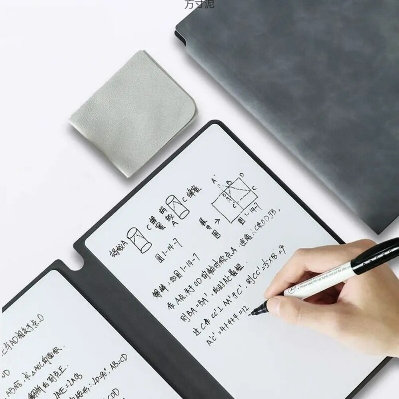 دفتر ملاحظات من الجلد A4 مع قماش مسح ، دفاتر مكتب قابلة لإعادة الاستخدام ، قلم سبورة بيضاء ، وسادة مذكرات قرطاسية
