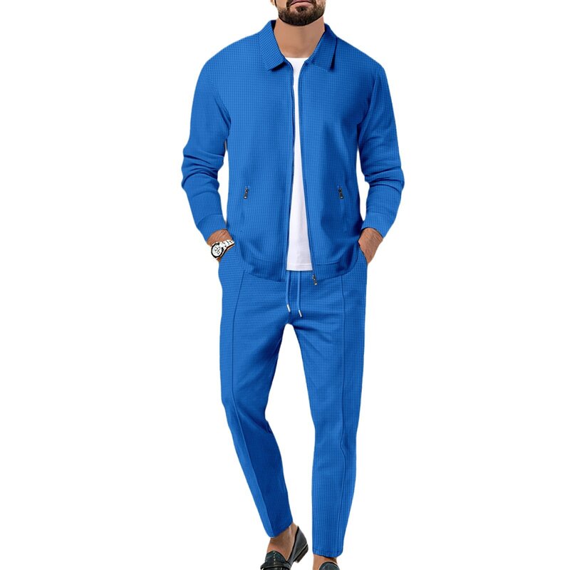 Jaqueta com zíper e agasalho esportivo masculino, streetwear grande, conjunto esportivo casual, cor pura, primavera, outono, 2 peças