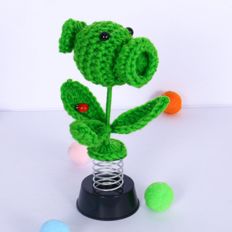 Car Ornament Hand-Woven Sunflower Crochet Flower Decoration Hanging Potted Plant Hand-Woven Peashooter Auto Interior Accessories