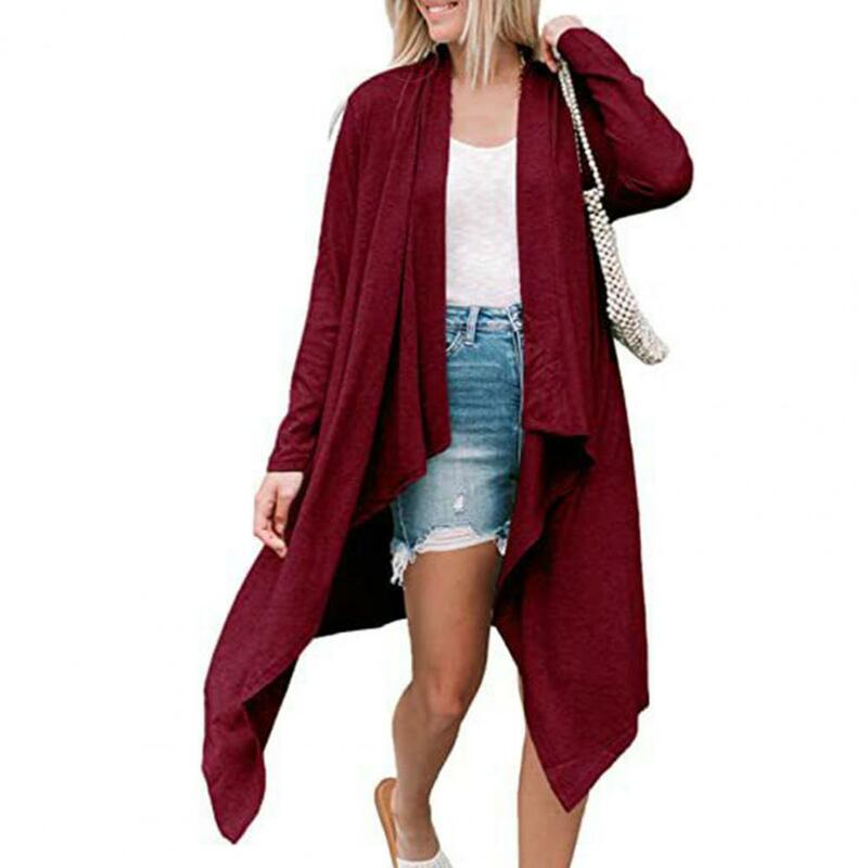 Chic Women Irregular Hem Casual Autumn Coat Long Sleeves Cardigan