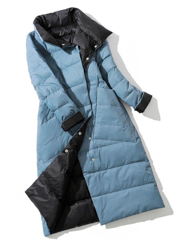Fitaylor 2022 зимняя Женская водолазка белый утиный пух пальто двубортная теплая парка двухсторонняя длинная куртка