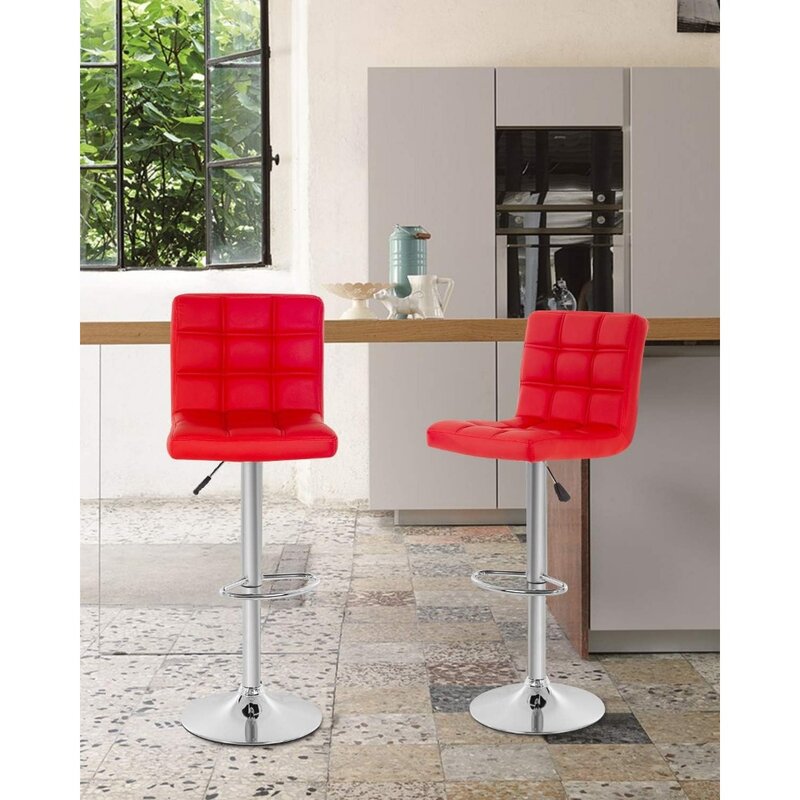 Modern Bar Stool Set of 2 Barstools Height Adjustable Counter Height Swivel Bar Stool PU Leather Bar Chairs