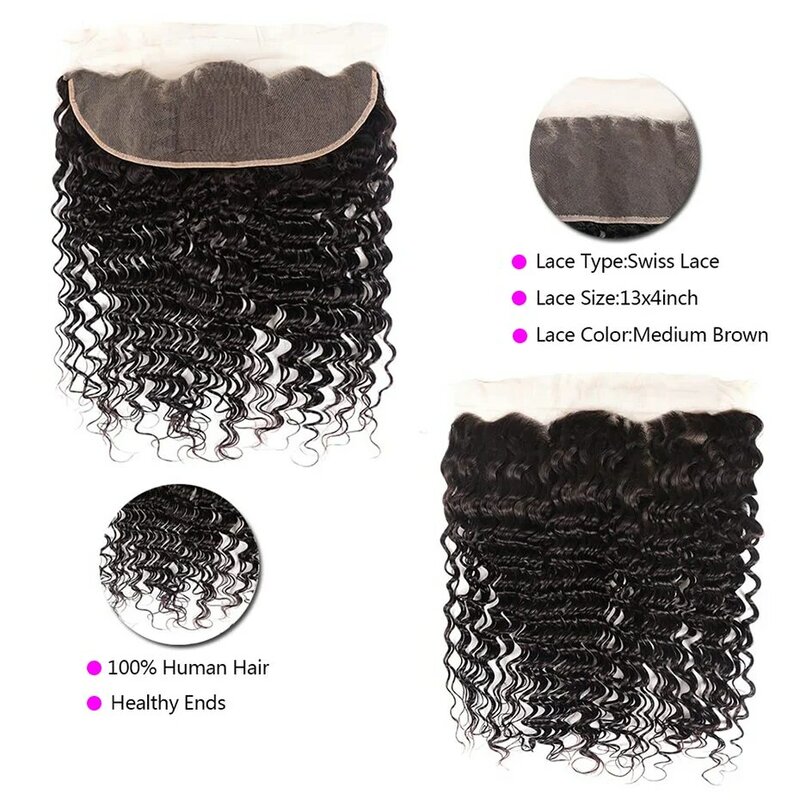 30 38 40 Inches Deep Wave Bundles with Frontal 13x4 HD Lace Brazilian Remy Hair Bundles for Black Women Lace Closure Bundles