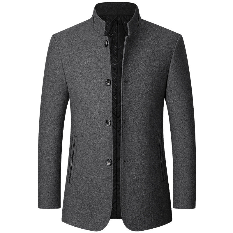 Abrigo de mezcla de lana para hombre, chaqueta gruesa y cálida con cuello levantado, moda de invierno, #39S