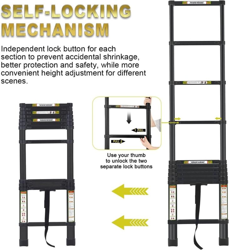 Extension Ladder, 20.3FT RIKADE Aluminum Telescoping Ladder with Non-Slip Feet, Portable Telescopic Ladder for Household