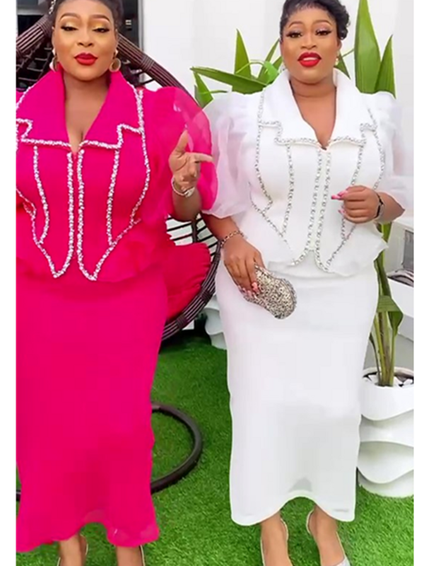 여성용 아프리카 의류 세트, 상의 및 스커트 정장, 다시키 앙카라 터키 의상 가운, 플러스 사이즈 웨딩 파티 드레스, 2 개