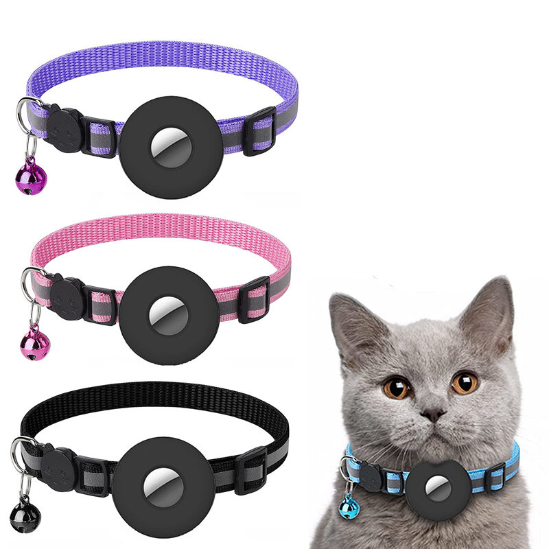Safety Buckle Adjustable Belt Airtag Pet Collar Reflective Nylon Kitten Collar Anti-lost For Cat Dog