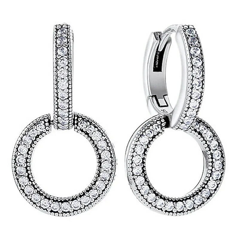 Originale 925 Sterling Silver Square Sparkle Logo Signature Moments Charm orecchini a doppio cerchio per le donne regalo popolare gioielli fai da te