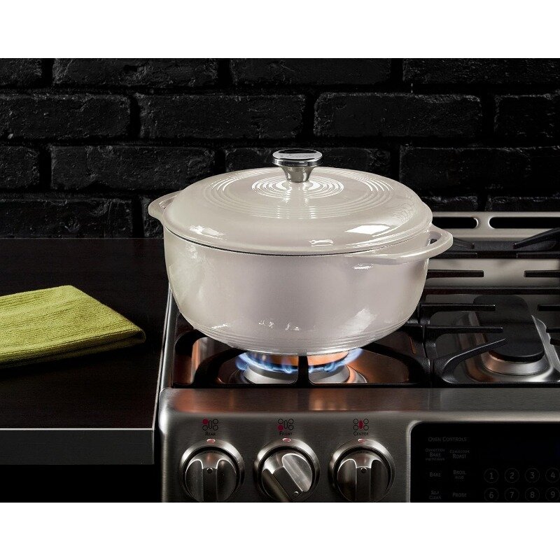 Lodge 6 Quart Enameled Cast Iron Dutch Oven with Lid – Dual Handles – Oven Safe up to 500° F or on Stovetop - Use to Marinate