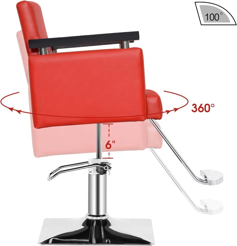 Chaise de barbier hydraulique classique, chaise de salon de beauté, équipement de salon de style spa, rouge, 8803
