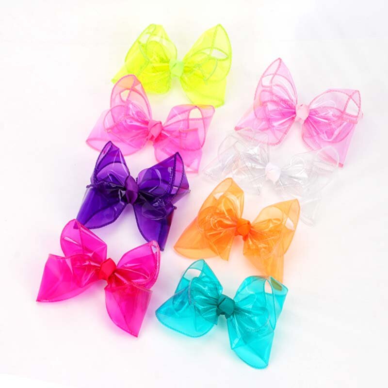 Ncmama 8 pz/set PVC Jelly Hair Bow Clips per bambini ragazze Solid Waterproof Bowknote Hairgrips nuoto copricapo per bambini