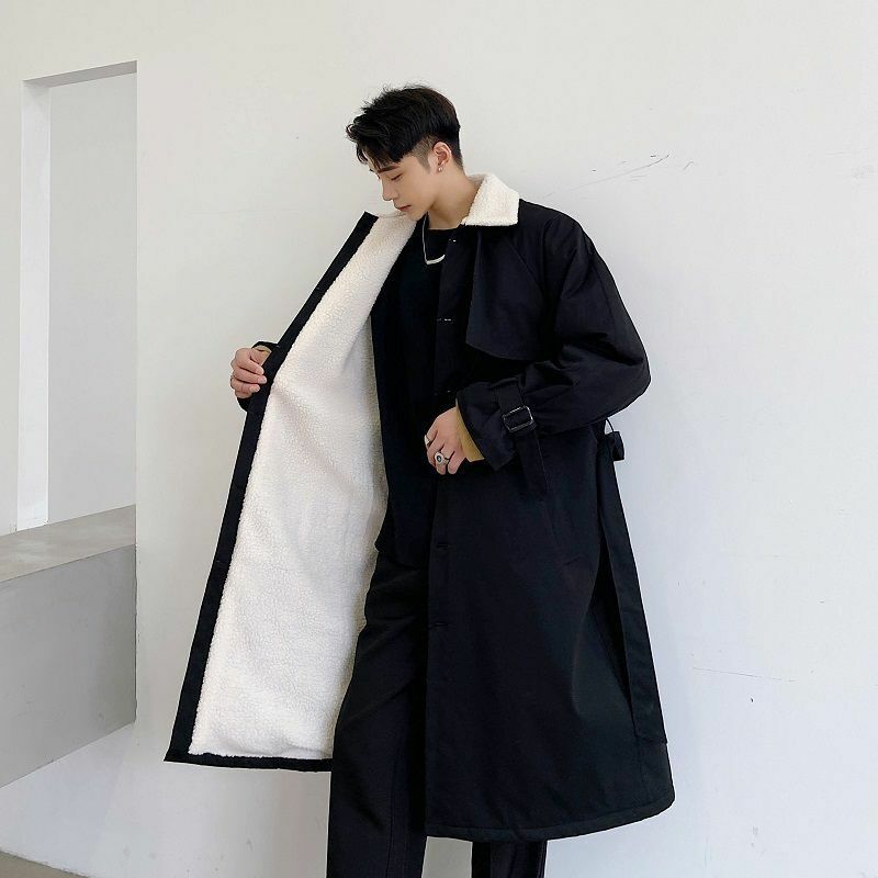 Jaqueta de algodão luxuoso de comprimento médio masculina, moda e bonito versão coreana, jaqueta de cordeiro quente e à prova de vento, inverno