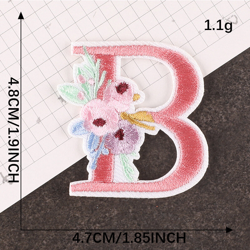 New Embroidery Letter Patch DIY Flowers Alphabet Sticker Adhesive Fabric Accessories Iron on Patches for Clothing Dress Handbags