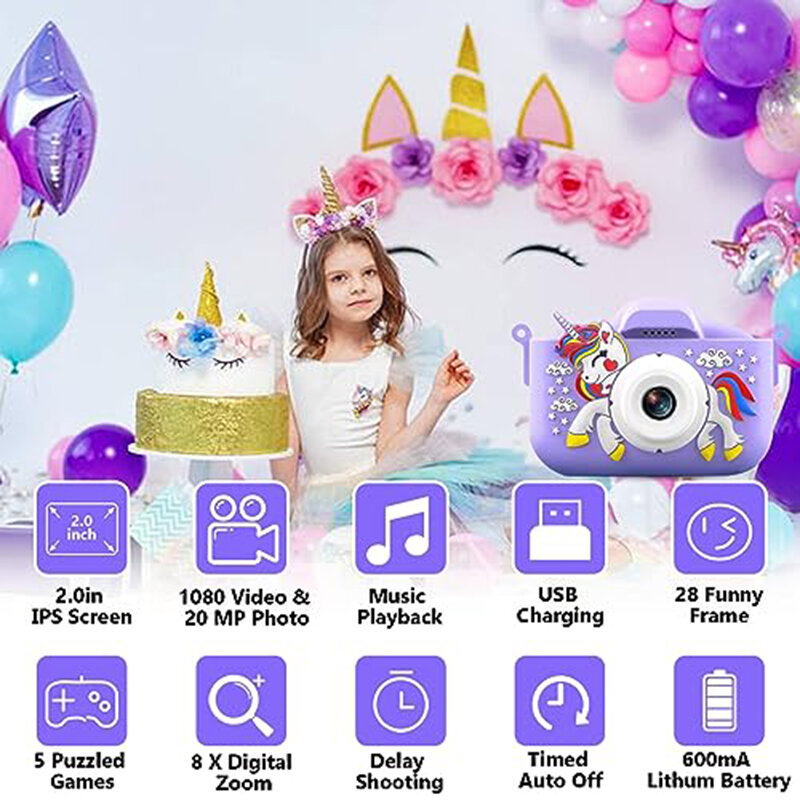 Appareil photo numérique HD 1080p pour enfants, jouets pour tout-petits, cadeaux de festival d'anniversaire pour filles et garçons