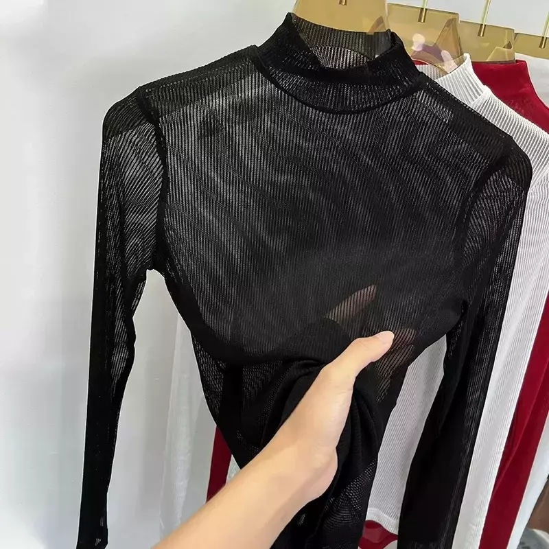 2023 Summer Women Golf Sunscreen with long sleeves and ultra-thin ice silk bottoming shirt and round neck turtleneck top