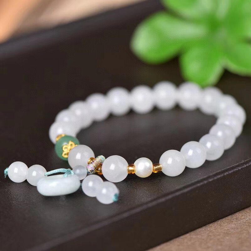 8mm Perlen Tianshan Jade Hand kette Naturstein elastischen Armreif exquisite Damen Edelstein Armbänder Schmuck Charms Schmuck