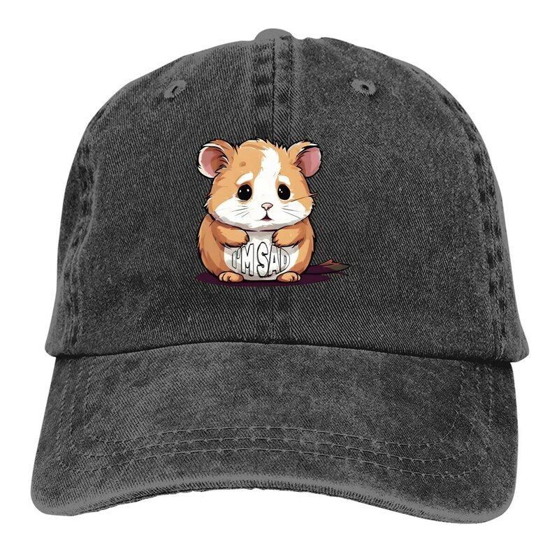 Washed Men's Baseball Cap Kawaii Trucker Snapback Cowboy Caps Dad Hat Sad Hamster Golf Hats