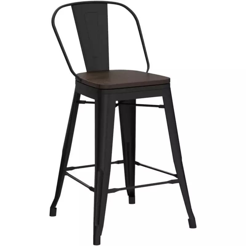 Bar Stools Set of 4, 26inch, High Back Metal Kitchen Counter Height Chairs, Bar Chair