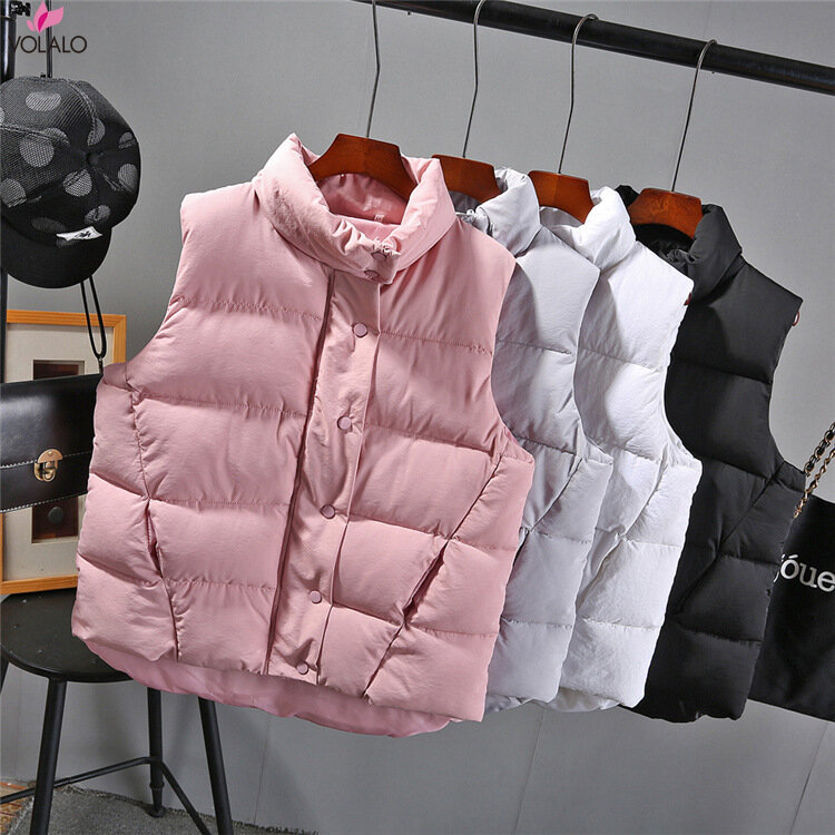Volalo lässig solide minimalist ische koreanische lose Mäntel weibliche Stehkragen ärmellose Mode Wintermantel für Frauen 2024 Stil