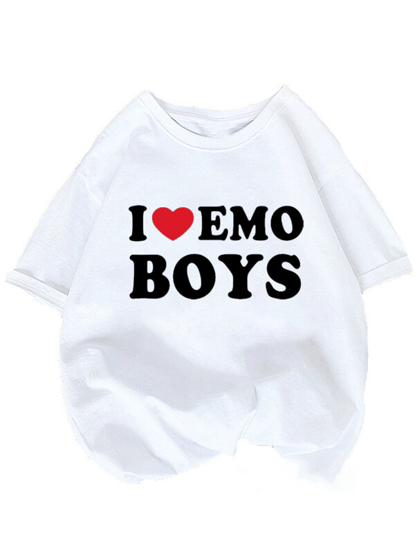 T shirt wanita lengan pendek I Love Emo anak laki-laki 2023 t-shirt lucu gambar cetak mode Harajuku Streetwear kasual atasan kerah O wanita