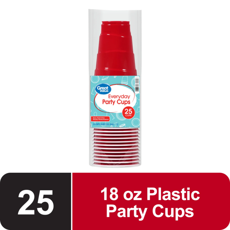 Nilai Besar pesta harian gelas plastik sekali pakai, merah, 18 oz, 25 Hitungan