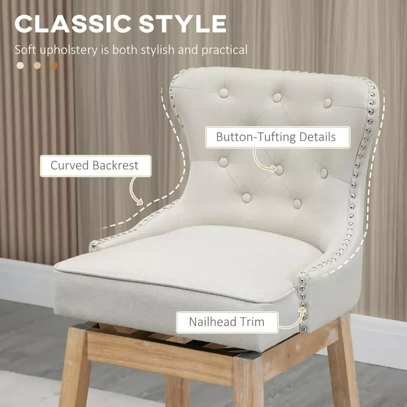 Stołki barowe zestaw 2, tabory barowe z tkaniny tapicerowanej wysokość, 180 ° obrotowe grot-wykończenia krzesła, guma drewno nogi, krzesło barowe