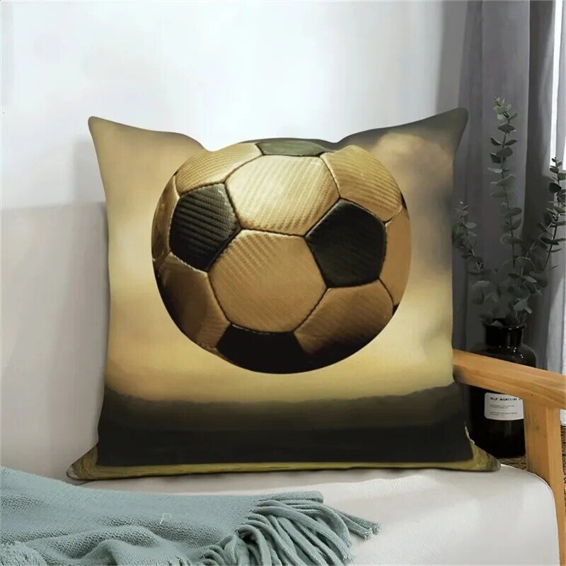 Funda de almohada con estampado de fútbol para sala de estar, cubierta de cojín de felpa corta, decorativa, 45x45cm