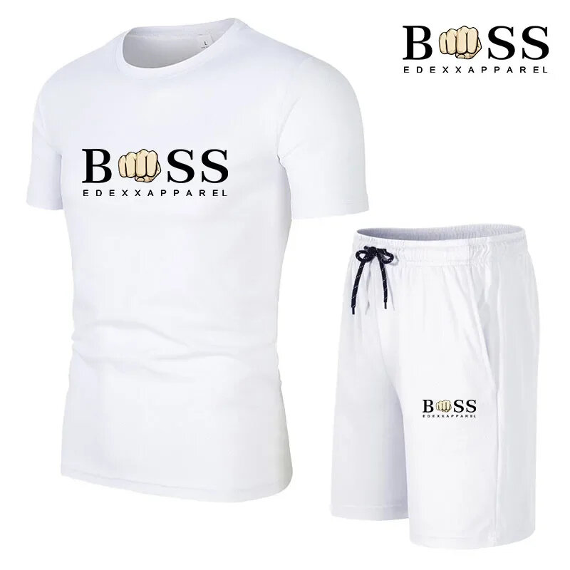 Conjunto de camiseta e shorts fitness masculino, manga curta, secagem rápida, roupas esportivas de lazer, verão, 2 peças, 2024