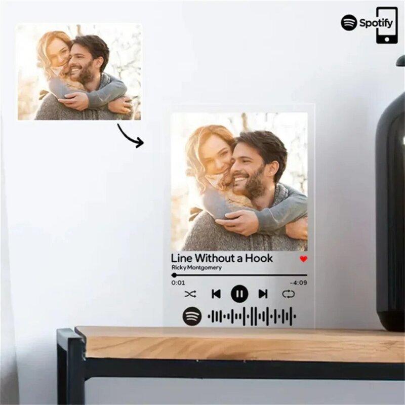 Niestandardowe akrylowe stoisko dla par spersonalizowane plakietki z odtwarzaczem muzycznym z kodem okładki na prezenty z okazji rocznicy urodzin