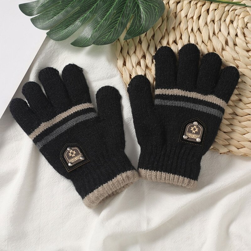 Зимние теплые детские перчатки, вязаные детские перчатки с пальцами, ветрозащитные уличные варежки с толстой подкладкой для игр, для мальчиков и девочек