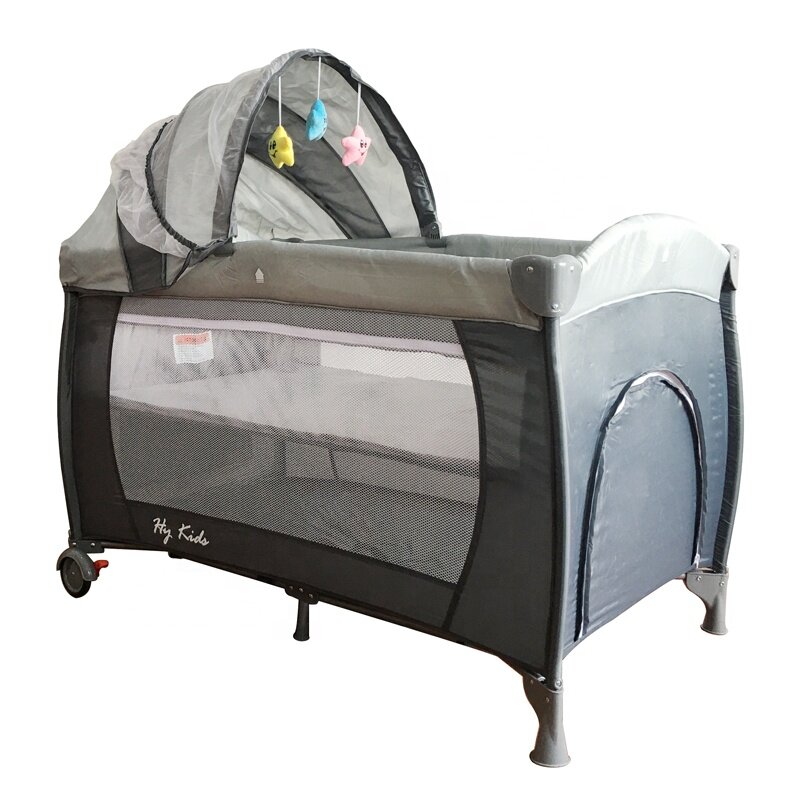 grey color baby folding playpen multifunction baby crib bed