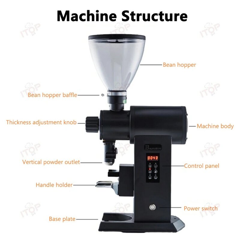 ITOP C98Pro Electric Quantitative Coffee Grinder 98MM Titanium Flat/Ghost Tooth Knife Milling Maker Time Quantification Miller