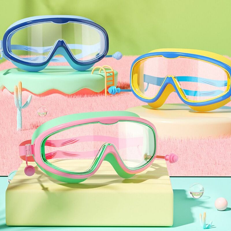 Kacamata renang Anti kabut untuk pemula, kacamata renang bingkai besar perlengkapan berenang HD dapat disesuaikan