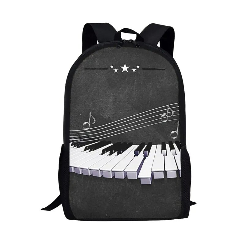 学校の学生のための芸術的なピアノのパターンブックバッグ、大容量、16インチのランドセル、男の子と女の子のための多機能バックパック