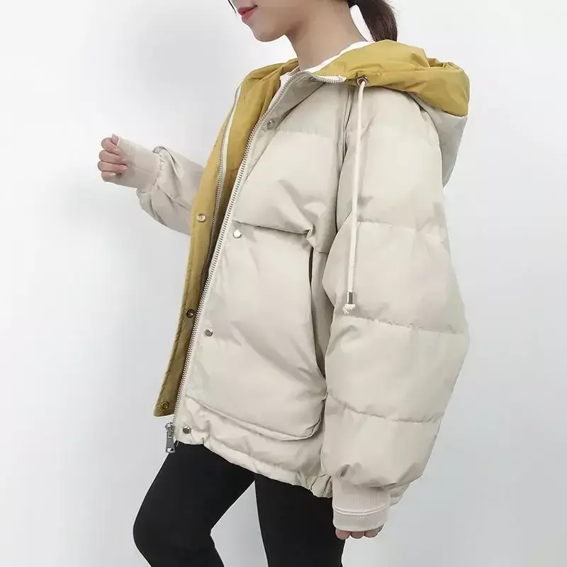 Jaqueta feminina com capuz espesso, jaquetas acolchoadas, casacos femininos, roupa sólida, curta, solta, nova, outono, inverno, 2022