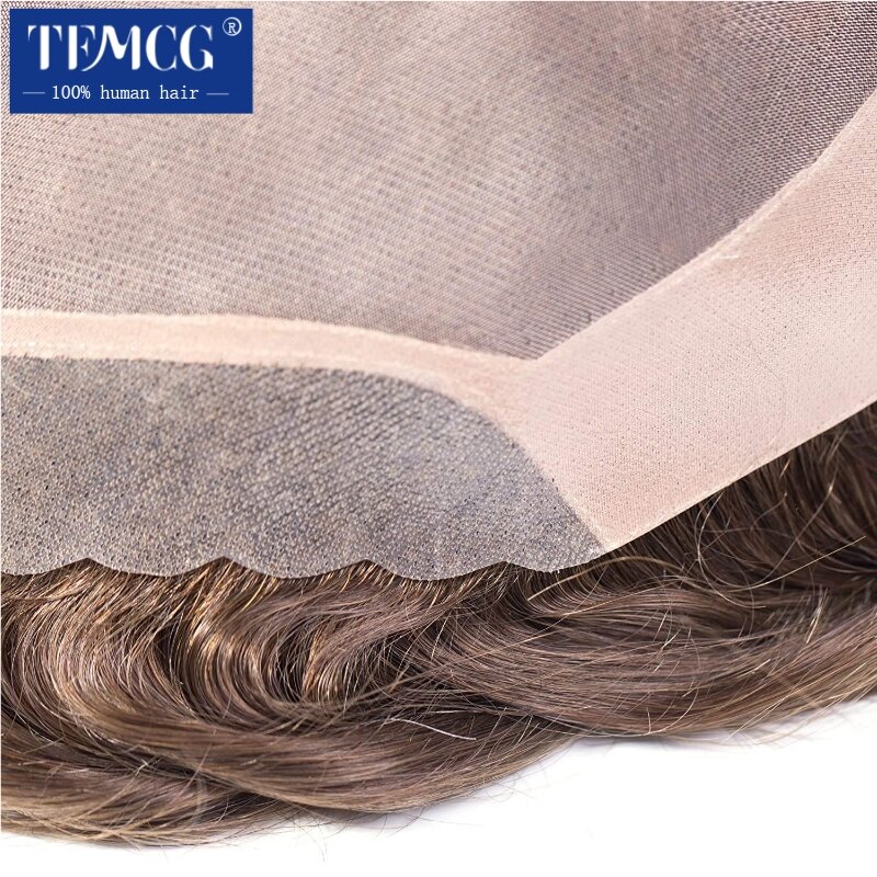 Mono Silk Top & Pu frontal y NPU trasero transpirable para prótesis de cabello masculino, tupé de cabello humano 100% Natural, peluca para hombres, sistemas Exhuast