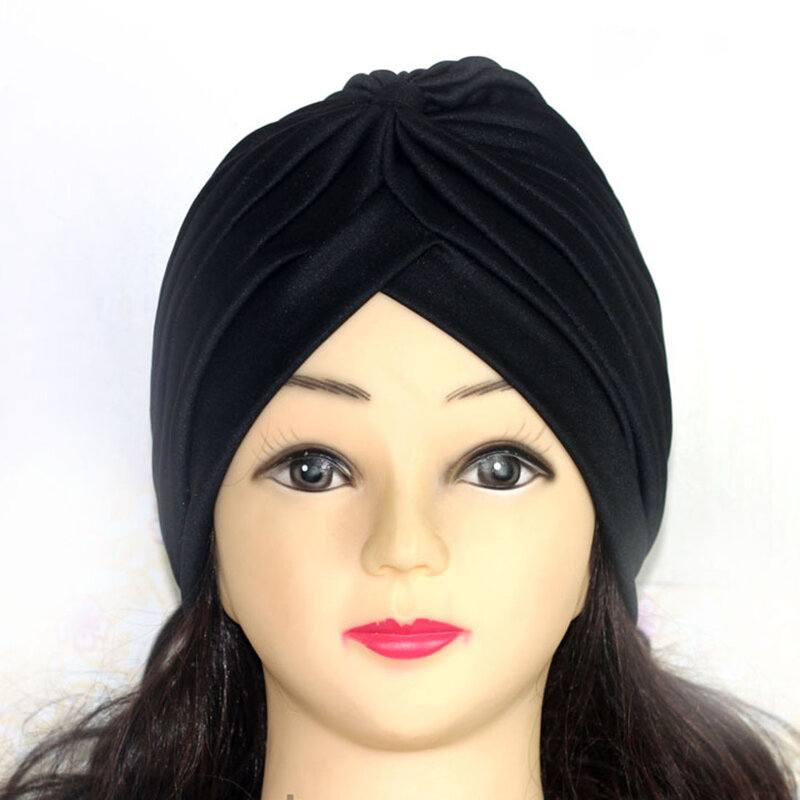 Модная женская мусульманская шапка-тюрбан, модный однотонный женский богемный полушарф для мусульманского головного убора