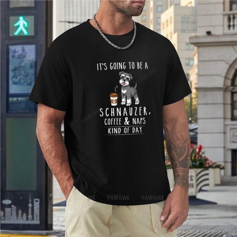 Camiseta engraçada e engraçada para homens, Schnauzer, Café e cochilos, Gráfico, Algodão, Verão, Novo