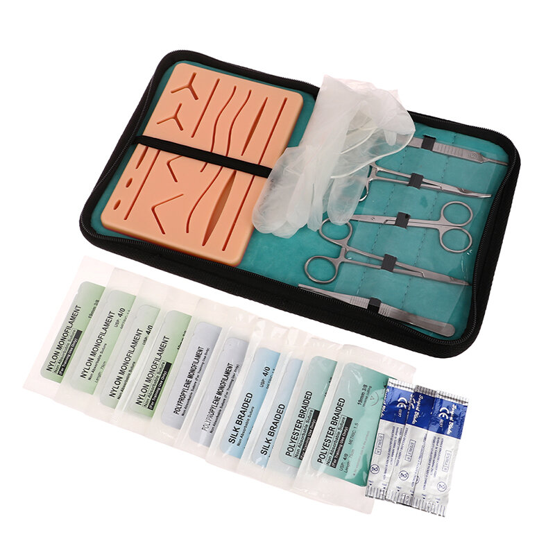 Pele ferida prática almofada kit de treinamento de sutura cirurgia sutiã conjunto costuras rosca cirúrgica agulhas tesoura sutura material cirurgião kit