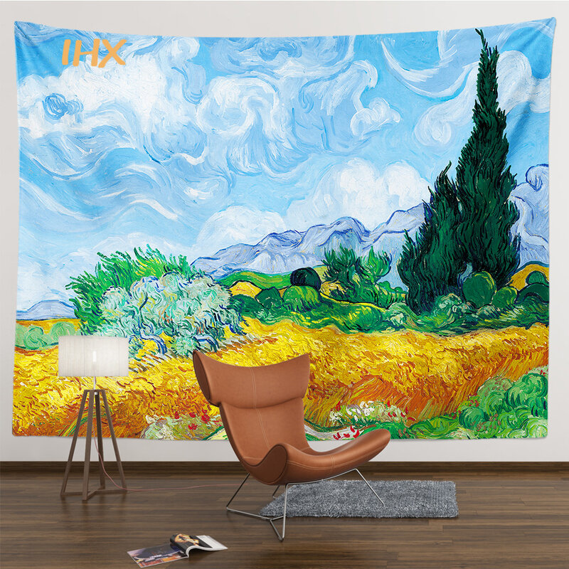Tapiz colgante de pared de Van Gogh, decoración Bohemia para habitación, Hippie, luna, estrella, noche, arte impreso, tapiz, decoración del hogar, estética