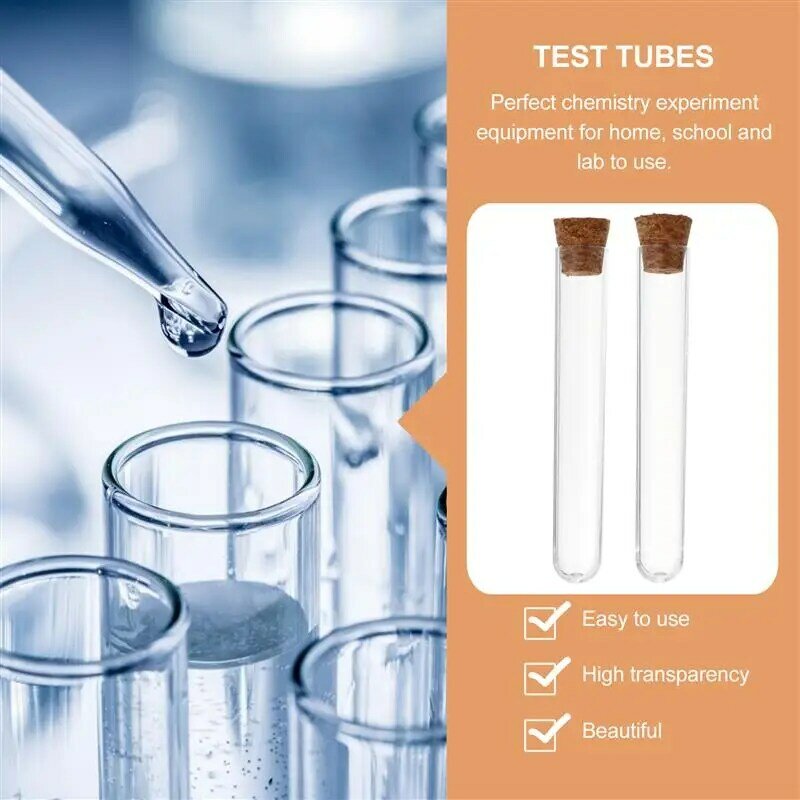 Testss de laboratorio con tapones de corcho para almacenamiento de cuentas de joyería, suministros de experimentos científicos, tarro de vidrio líquido