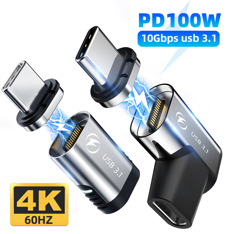 Usb3.1 Магнитный USB C адаптер 10Gbp PD 100 Вт Быстрая зарядка Тип C разъем Синхронизации Данных 24 контакта 4K @ 60Hz Магнит USB Тип C адаптер